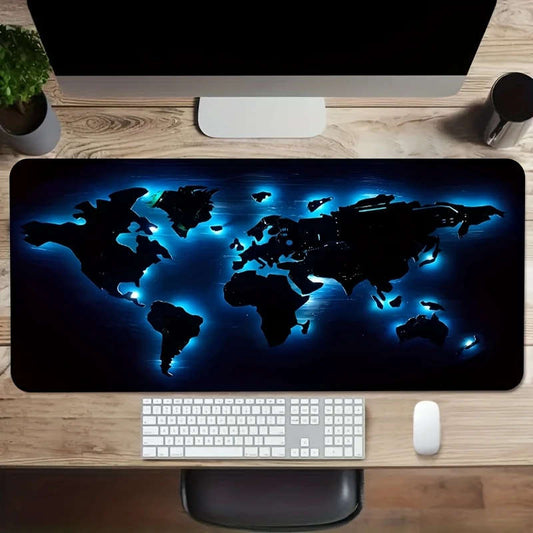 1pc 30x70cm Blue Glow-in-the-Dark World Map Mouse Pad