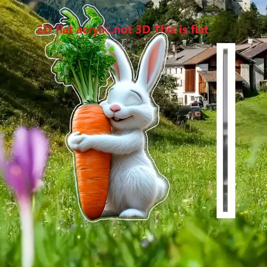 1pc 2D Flat Adorable Rabbit with Carrot Garden Stake Acrylic Perfect Easter Gift for Outdoo