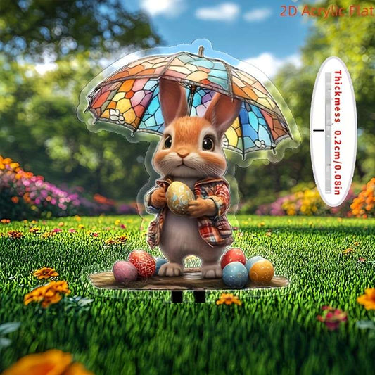 1pc 2D Flat Pack of Art Revival Style Rabbit and Easter Egg Acrylic Garden Stakes
