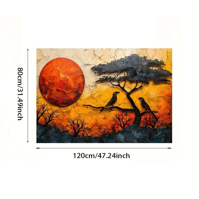 1pc Frameless Modern Abstract African Tree Bird Canvas Wall Art 80x120cm