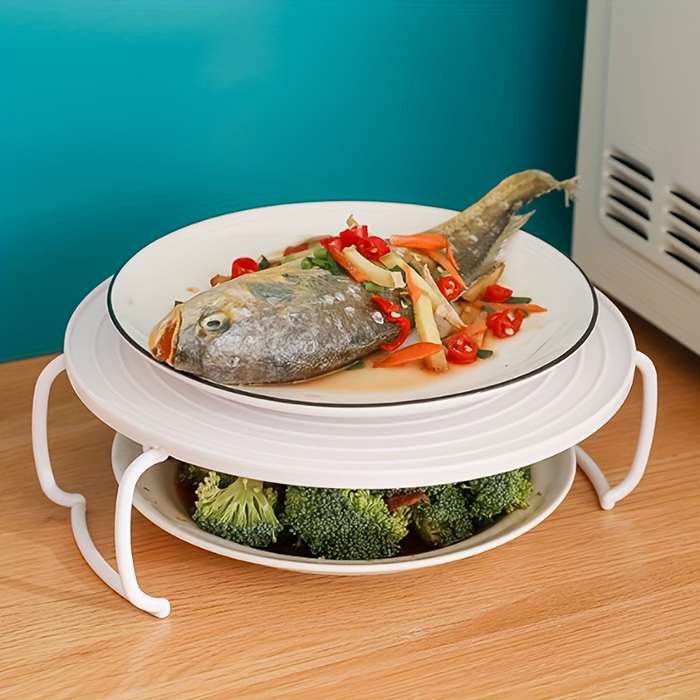 1pc Versatile Double-Layer Plastic Microwave Steaming Rack Multifunctional Heating Serving
