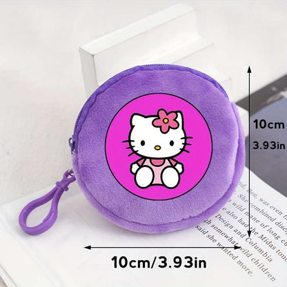 1pc Sanrio Hello Kitty Coin Pouch Round Zippered Purse Cute Plush Wallet