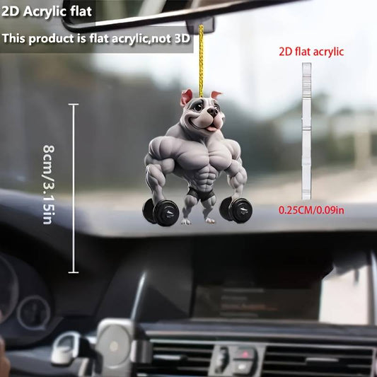 2D Flat Of Muscular Bulldog Acrylic Pendant Cartoon Dog Design