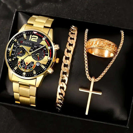 Set Of 4 Pieces Including A Men's Business Casual Calendar Watch