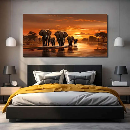 1pc Elephant Family Canvas Art Print 23.6x47.2in 60x120cm