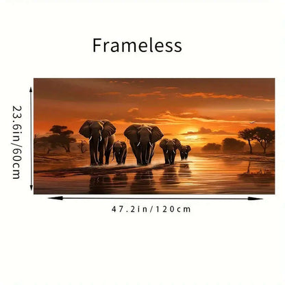 1pc Elephant Family Canvas Art Print 23.6x47.2in 60x120cm