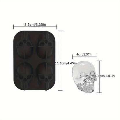 1pc Skull-Shaped Silicone Ice Cube Tray 4-Cavity