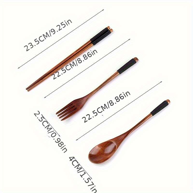 3pcs Japanese-Style Wooden Tableware Set Spoon Chopsticks Fork
