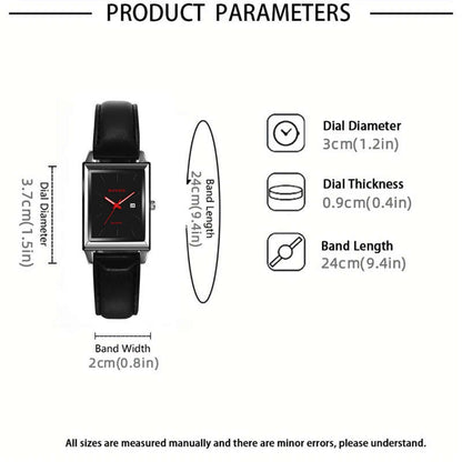 1pc Elegant Rectangular Quartz Watch for Men and Women with PU Leather Strap Date Display