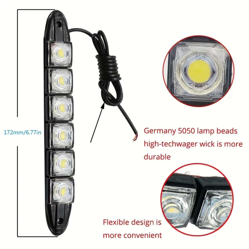 2pcs Universal Car Led DRL Daytime Running Light Flexible 6SMD White