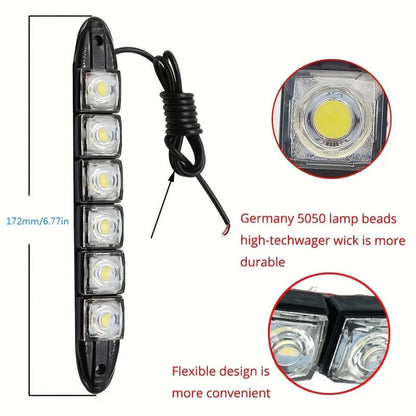 2pcs Universal Car Led DRL Daytime Running Light Flexible 6SMD White