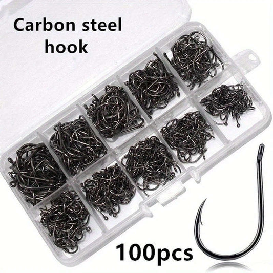 100 Pcs High Carbon Steel Overturned Fishing Hooks Sport Circle Hooks with Tackle Box（副本）