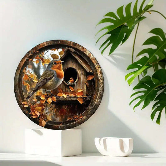 1pc Vintage Robin Bird Metal Aluminum Sign 20.32x20.32cm Decorative Wall Art Plaque