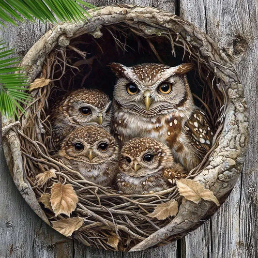 1pc 3D Owl Family Metal Sign 30cm x 20cm Pre-Drilled Aluminum Wall Art