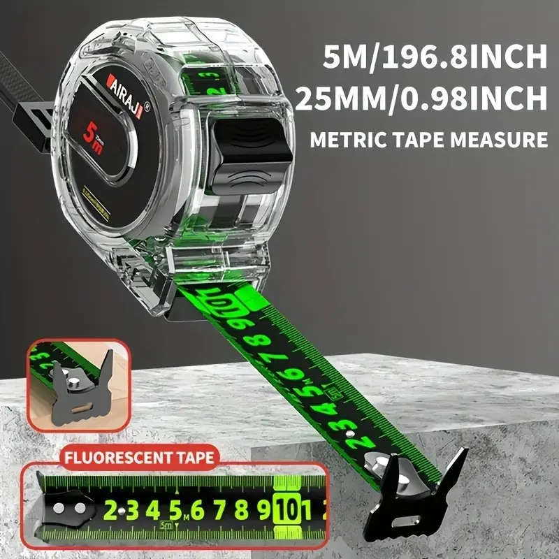 1pc High-Precision Self-Locking Fluorescent Steel Tape Measure Set 5.0meter