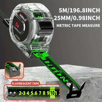 1pc High-Precision Self-Locking Fluorescent Steel Tape Measure Set 5.0meter