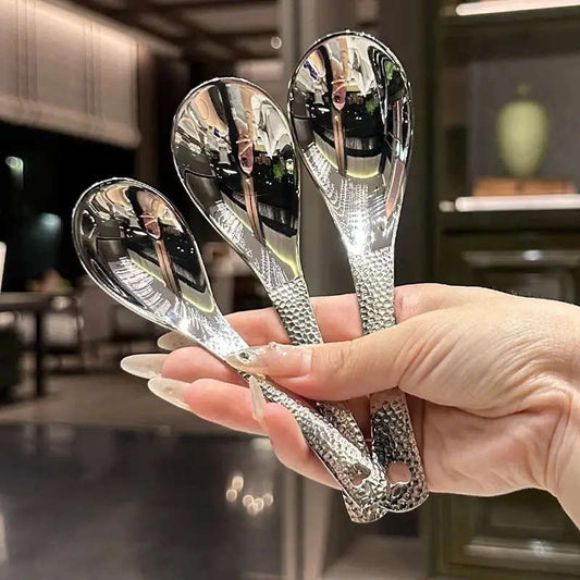 3pcs Stainless Steel Soup Spoon Deepened Type Large Capacity Soup Spoon Silvery Mirror Polished Cutlery Soup Rice Home Kitchen Utensils