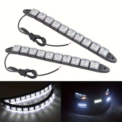 2pcs Flexible 10LED Snake Car White Lights for Vehicles Hardwired