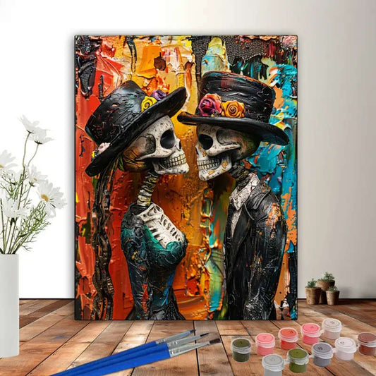 1pc Skeleton Couple DIY Painting Kit 40.64x50.8cm