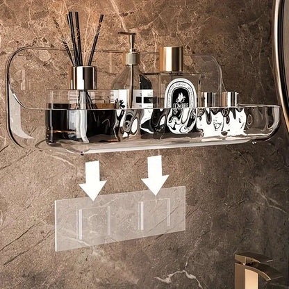 1pc Acrylic Wall-Mounted Storage Rack Transparent No-Drill Design for Bathroom Cosmetic Organization