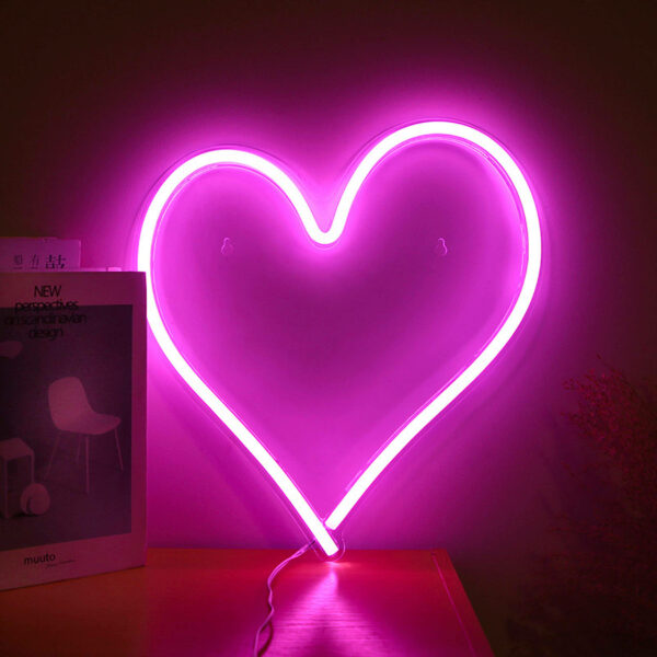C-3 USB Powered Large Heart Neon Lamp with Back Plate + On Off Switch