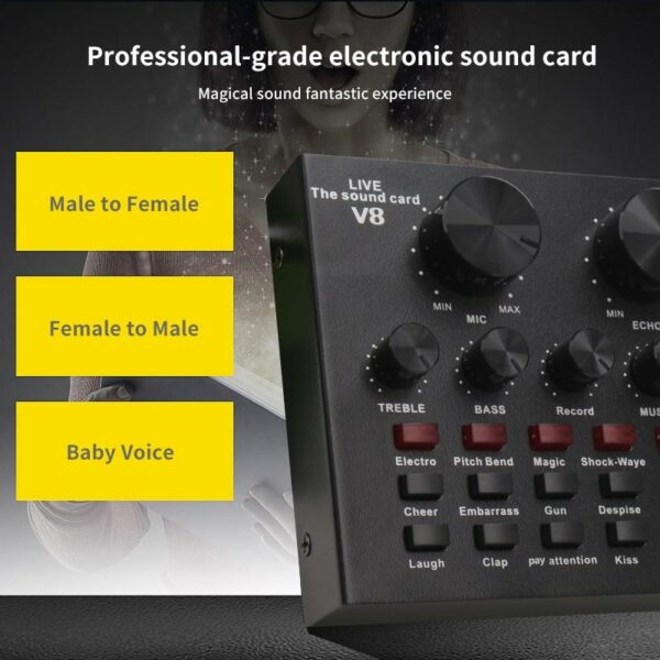 V+8 Sound Card Audio Interface External USB Live Broadcast With Microphone