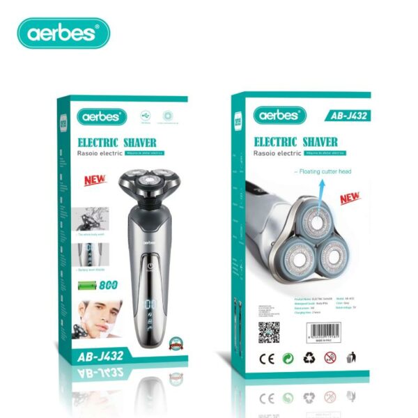 Aerbes AB-J432 Electric Rechargeable Shaver 800Mah With Battery Level LCD Display