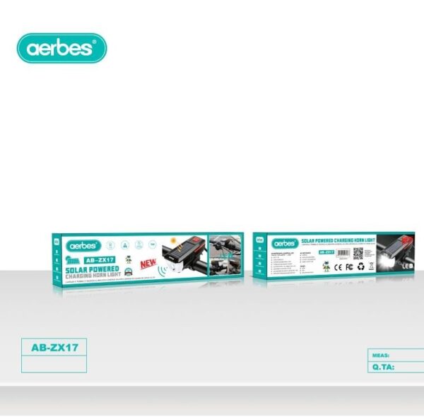 Aerbes AB-ZX17 Solar Powered LED 1200mah Battery Bicycle Front Light With Horn