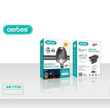 Aerbes AB-TY25 Rechargeable Solar Powered LED Bicycle Front Light 600LM