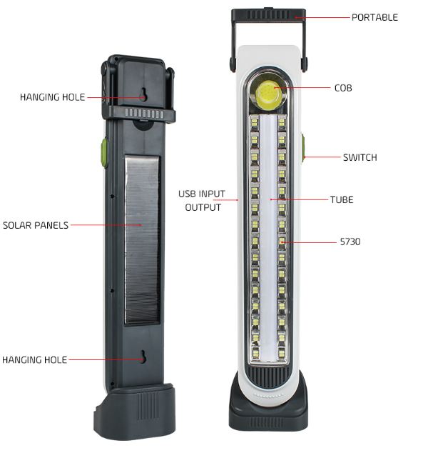 Aerbes AB-TA233 Solar Powered Portable Five Modes Emergency Light With Base