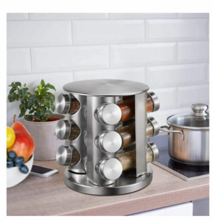 T01 Stainless Steel 12 Jar Rotating Spice Rack