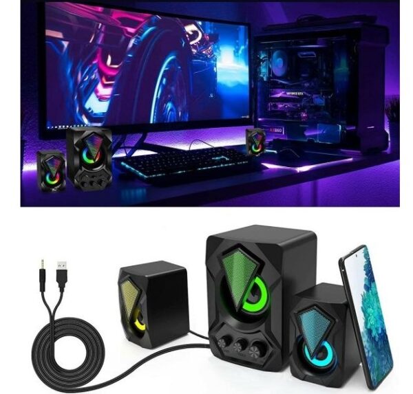 Aerbes AB-D391 3.5mm Audio LED Computer Speakers 3pcs