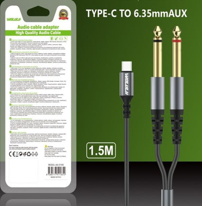 Wolulu AS-51185 Type C To Dual 6.35 Male 1.5m