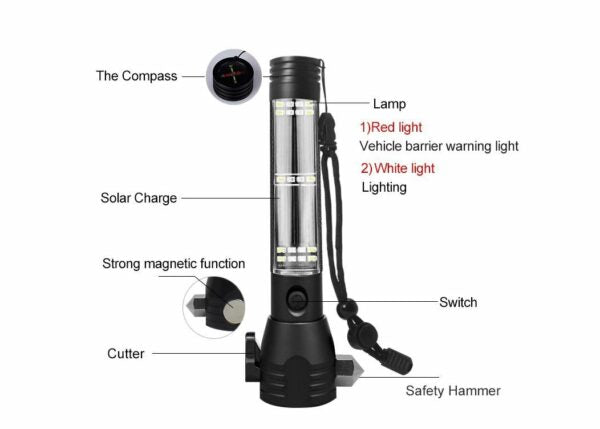 FA-T09 Solar Powered Dual USB Charging Glare Aluminum Alloy Flashlight