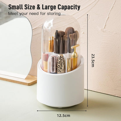 Makeup Brush Holder Organizer with Lid 360 Rotating Dustproof Makeup Brushes Container with Clear Acrylic Cover, Spinning Cosmetics Holders Storage Cup for Vanity Desktop Bathroom Countertop