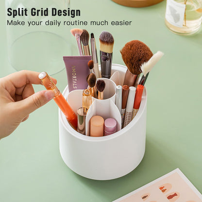 Makeup Brush Holder Organizer with Lid 360 Rotating Dustproof Makeup Brushes Container with Clear Acrylic Cover, Spinning Cosmetics Holders Storage Cup for Vanity Desktop Bathroom Countertop