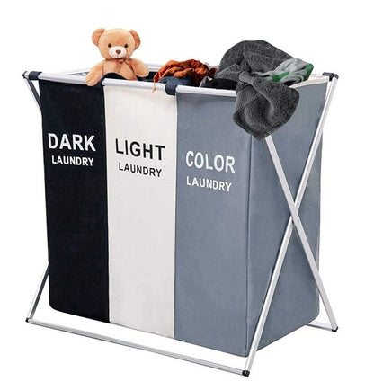 Detachable Foldable Laundry Basket With 3 Colors Separated Compartments