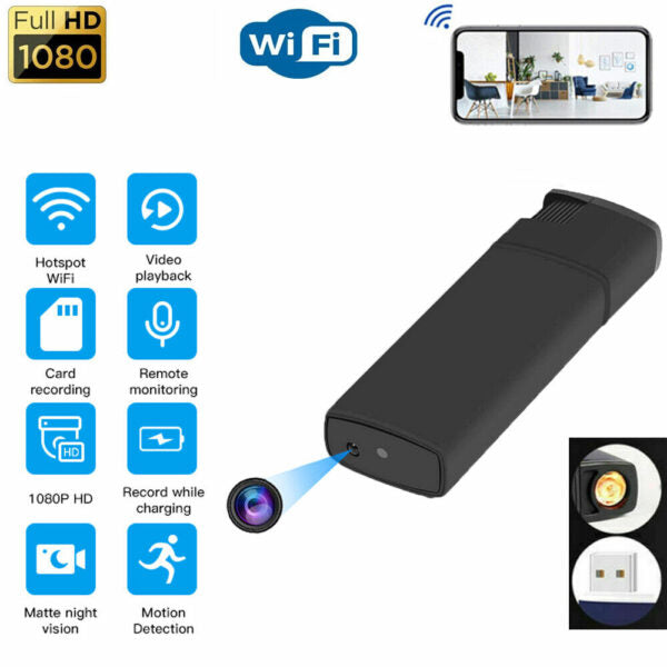 W2 Portable Wireless Wifi Lighter Camera 1080P With Lookcam App