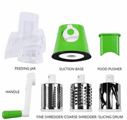 Aorlis AO-78331 Multi-Shredder Tabletop Drum Grater with 3 Interchangeable Drums