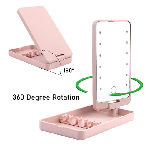 Makeup Mirror Gift LED Lights With Brushes Touch Control 360 Rotation Compact