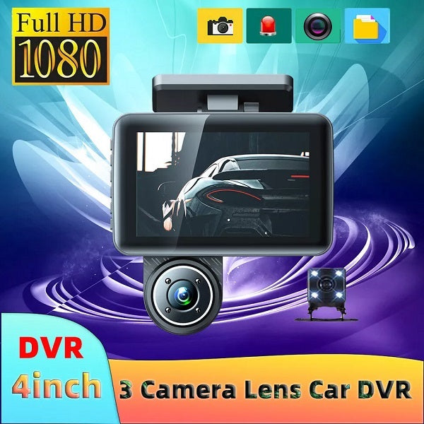 Aerbes AB-QC34 300Mah 3-Camera Lens Car DVR 4″ Full HD 1080P Dash Cam With G-Sensor