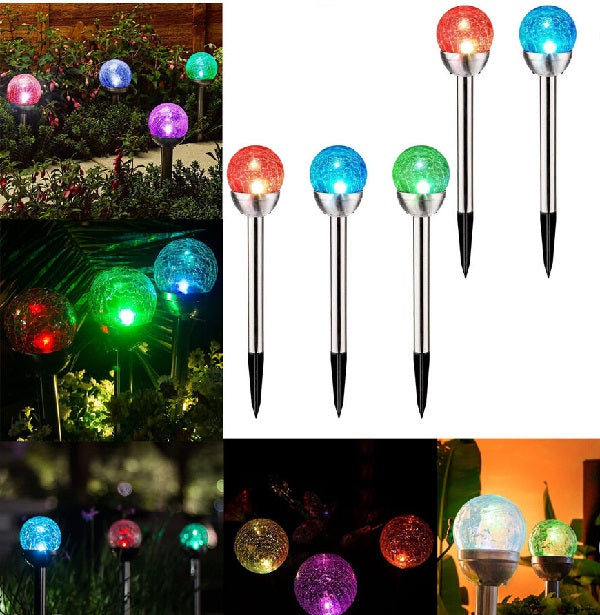 Aerbes AB-TY64 Cracked Glass Ball Solar Powered Spike Light RGB 4pcs