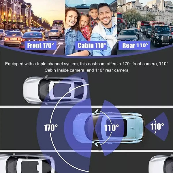 Aerbes AB-QC34 300Mah 3-Camera Lens Car DVR 4″ Full HD 1080P Dash Cam With G-Sensor