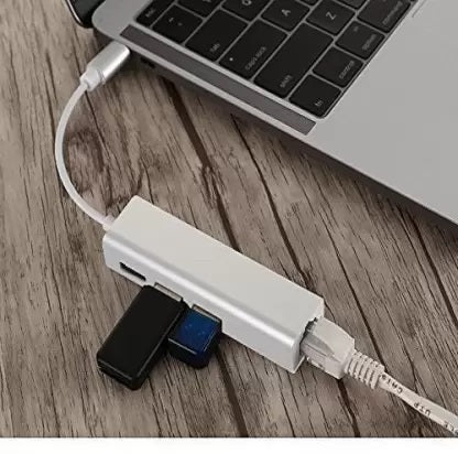 USB Type-C 3 Port HUB to RJ45 Fast  Ethernet Adapter