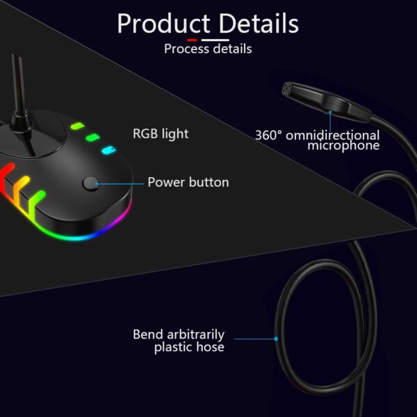 XF0688 USB Gaming RGB Light-Emitting Base Flexible Tube Computer Microphone