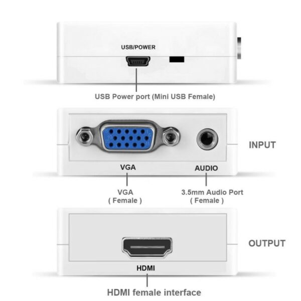 Treqa HDV-552 VGA To HDMI Converter Adapter 1080P Audio Connector
