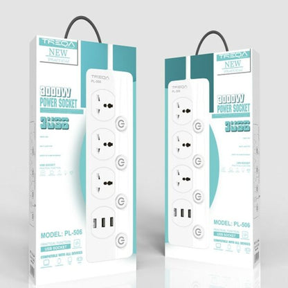 Treqa PL-506 Power Socket 4 With Individual Off Switch + 3 USB Port 2M Cable