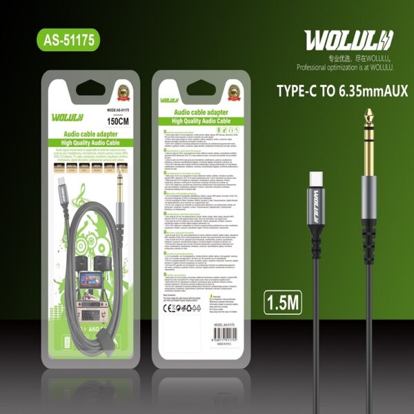 Wolulu AS-51175 Type-C To Male 6.35 Cable 1.5m