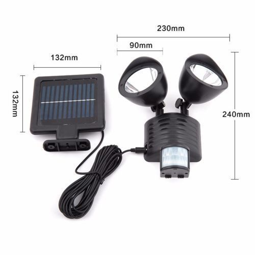 Twin Head PIR Motion Sensor Security Solar Light 22 LED