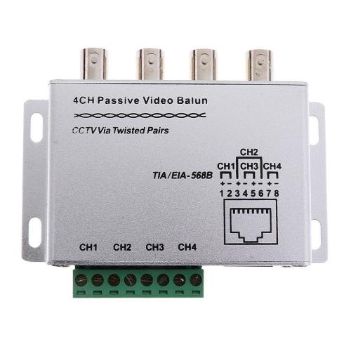 4-CH CCTV via Twisted Pair Passive Video Balun Transceiver